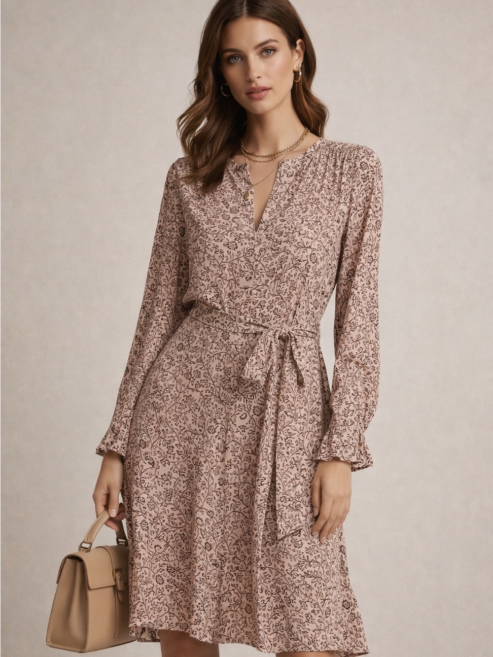 Reiss Billie Paisley Print Mini Dress Long Sleeve Belted Blush Pink 10